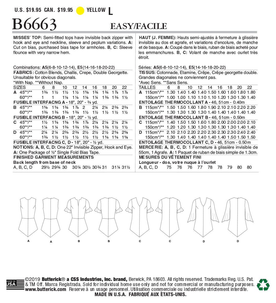 B6663 Misses' Top (Size: 14-16-18-20-22) - Image 8