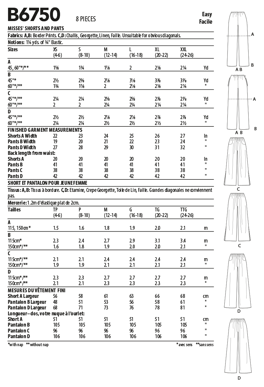 B6750 Misses' Elastic-Waist Shorts and Pants (Size: L-XL-XXL) - Image 4