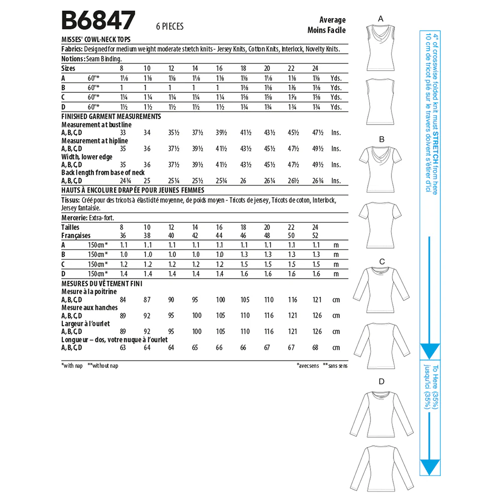 B6847 MISSES' COWL-NECK TOPS (size: 16-18-20-22-24) - Image 2
