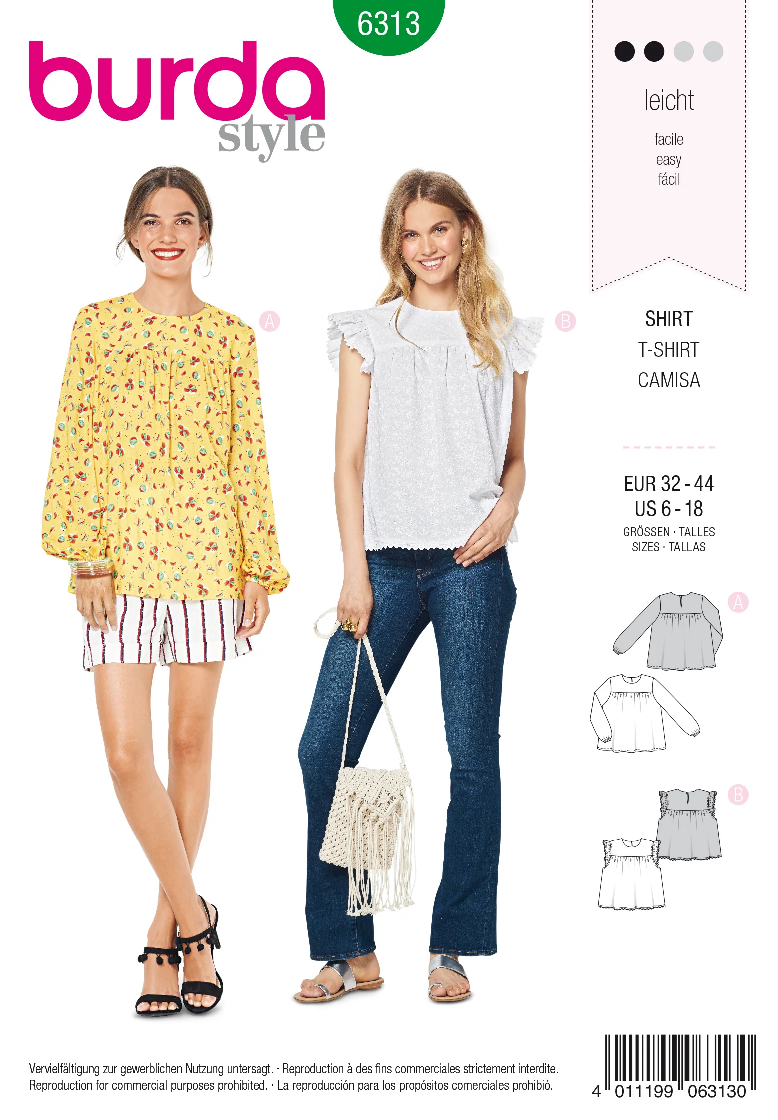 BURDA - 6313 Blouse Top with Yoke – Babydoll Style