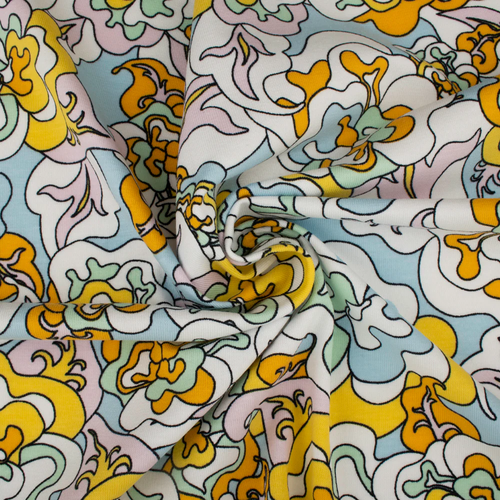 Cotton Lycra Knit Print - IMA-GINE F21 - Abstract floral - Blue - Image 2