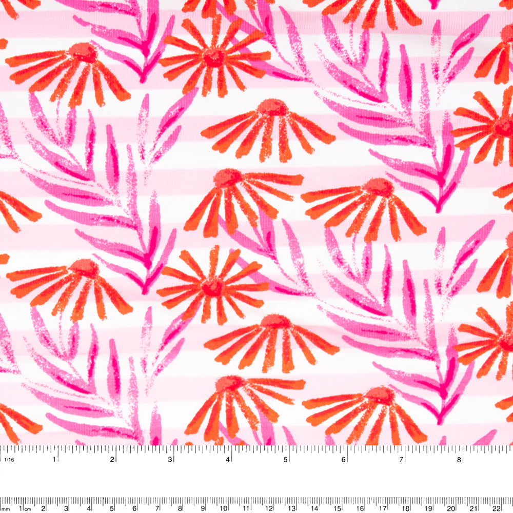 Cotton Lycra Knit Print - IMA-GINE F21 - Daisy stripe - Pink - Image 3