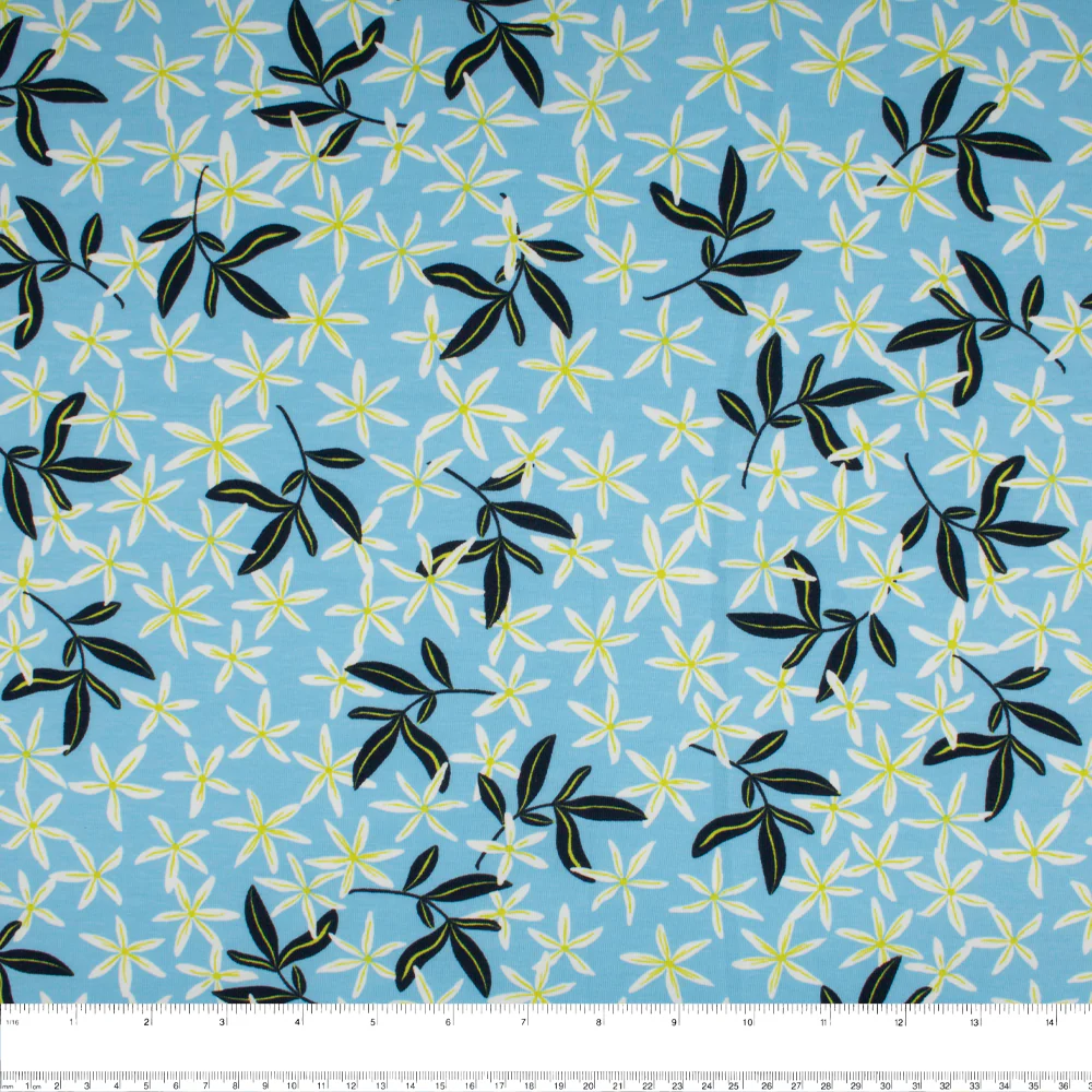 Cotton Lycra Knit Print - IMA-GINE F21 - Flowers - Blue / Yellow - Image 3