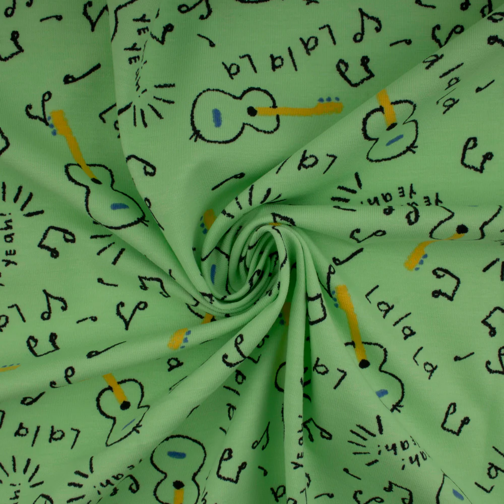 Cotton Lycra Knit Print - IMA-GINE F21 - Guitar - Green - Image 2