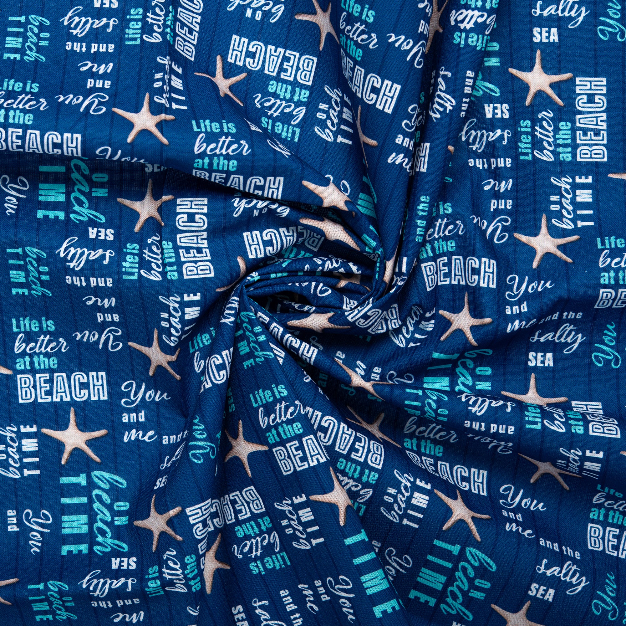 Digital Cotton Print - SEA LIFE - Writing - Blue - Image 2