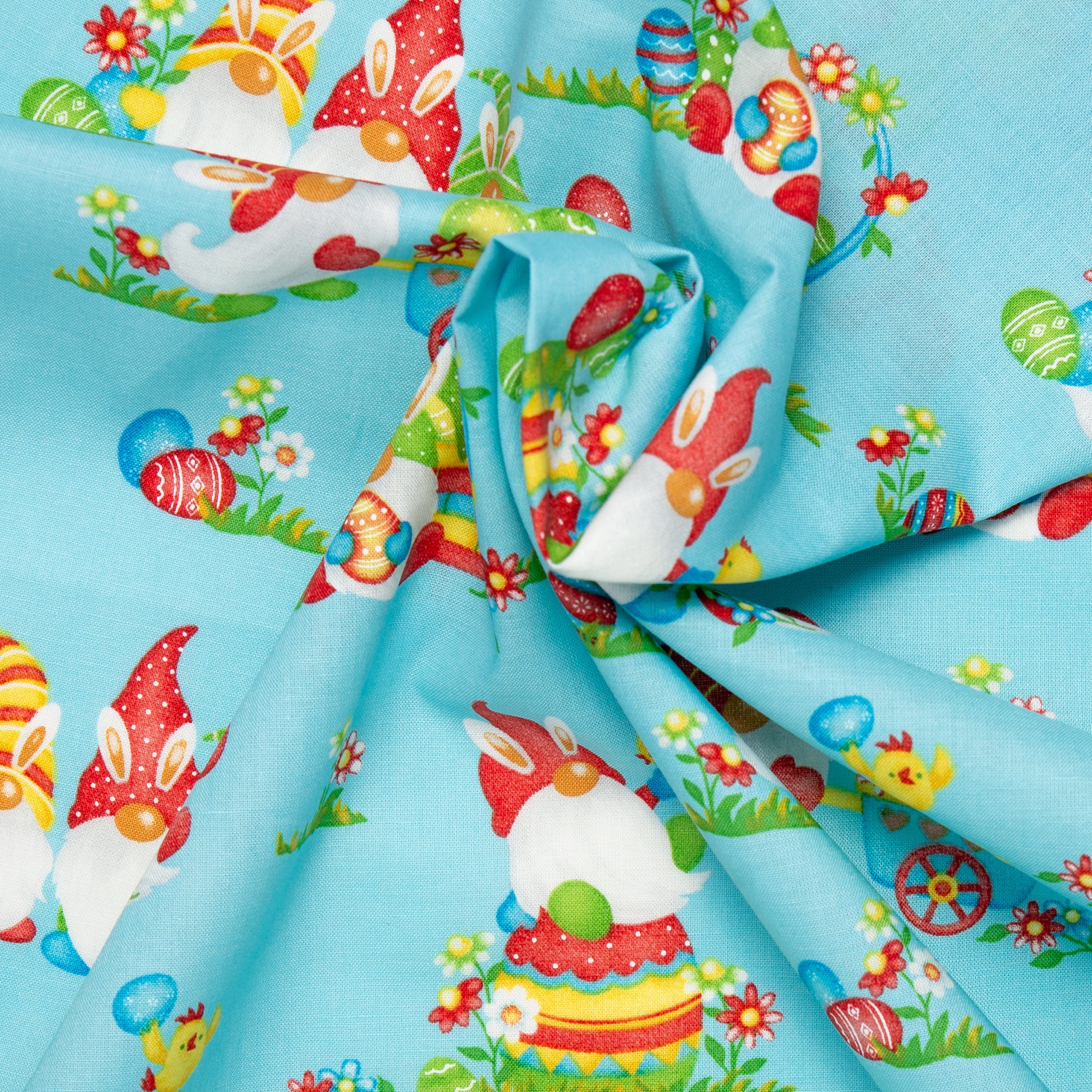 EASTER Printed Cotton - Gnomes - Aqua - Image 2