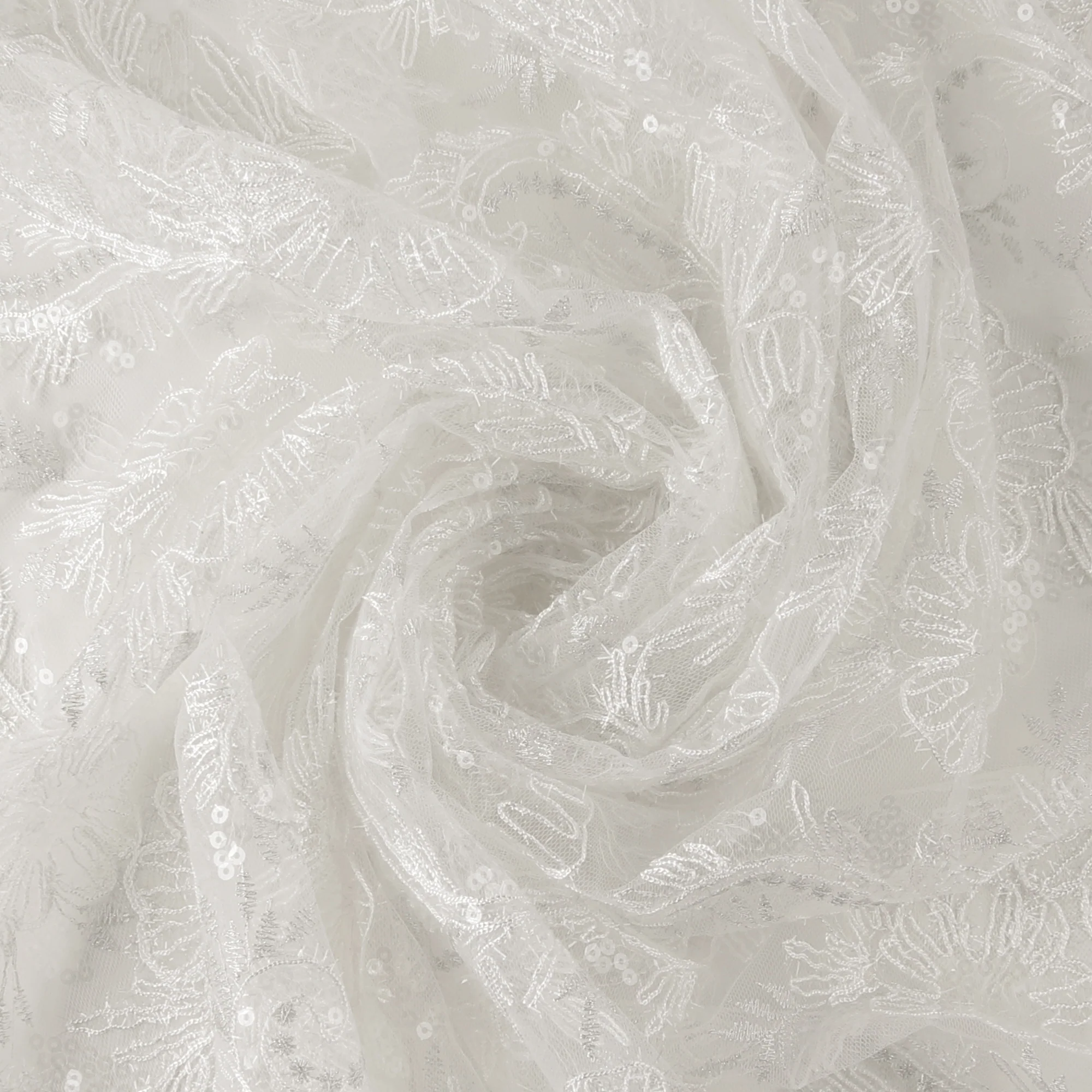 Embroidered Fancy Lace With Sequins - SOCIALITE - 001 - White - Image 2
