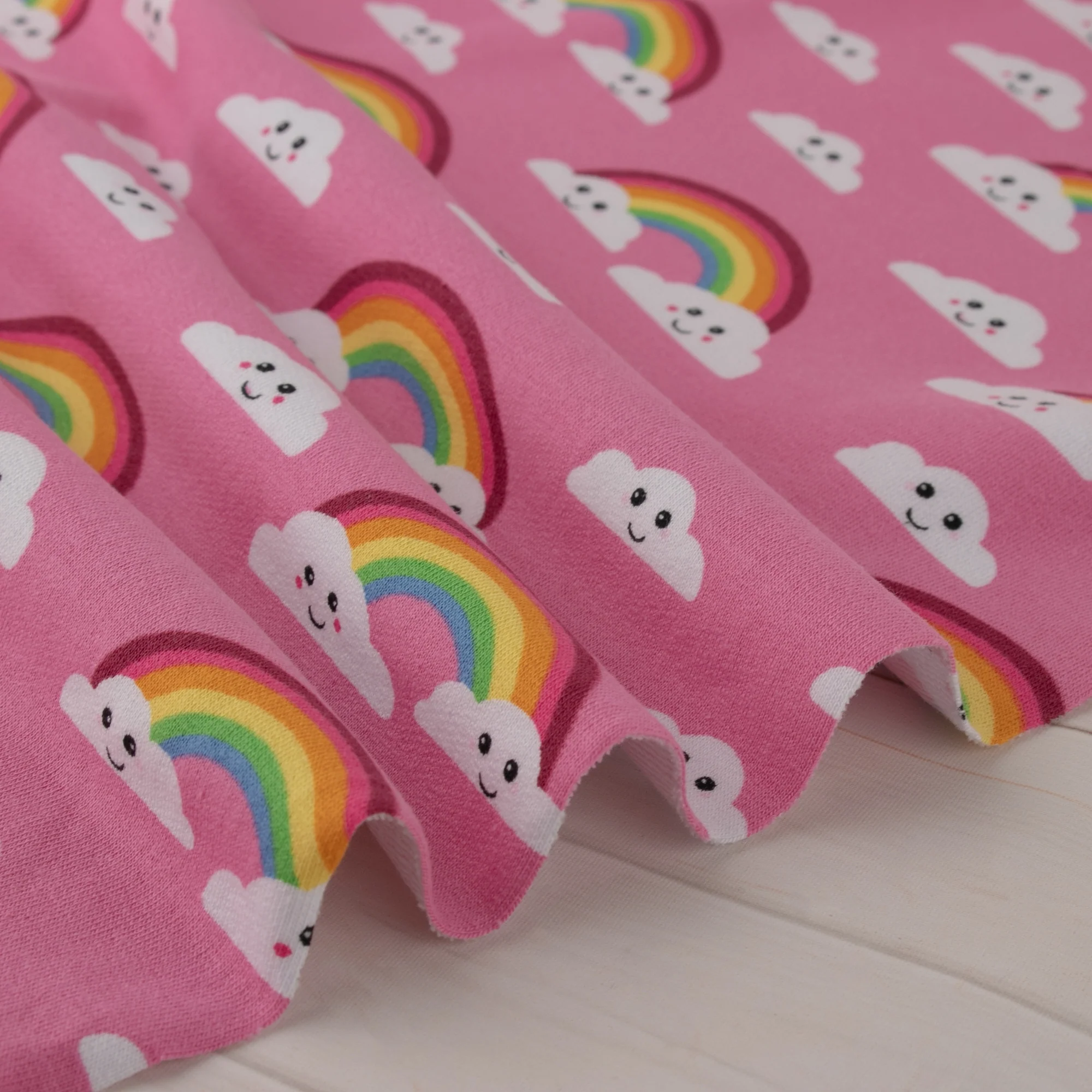 EUROPEAN - Cotton French Terry Print  - Rainbow - Pink - Image 4