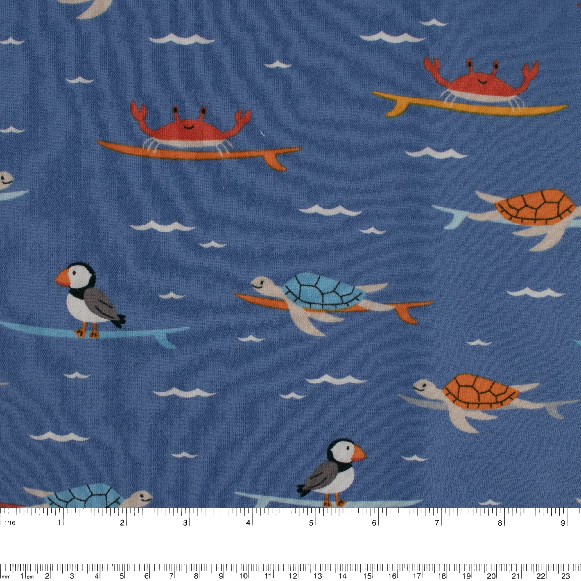 EUROPEAN - Cotton French Terry Print  - Turtles - Blue - Image 3
