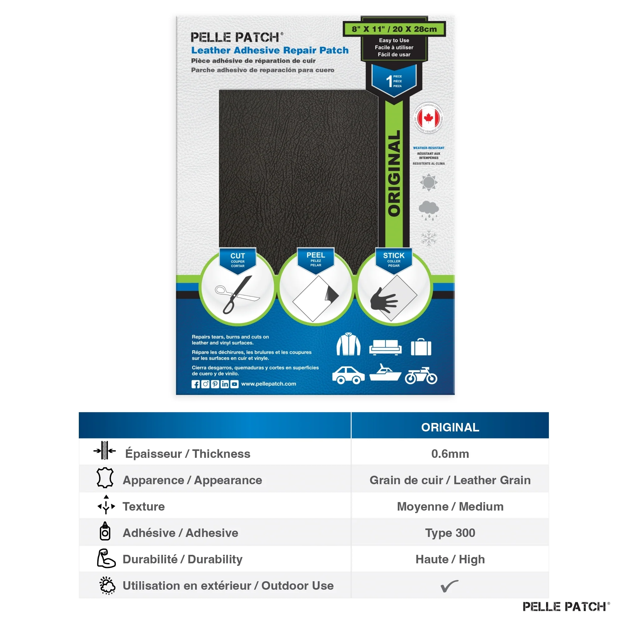 PELLE PATCH Leather Adhesive Repair Patch - Black - 8 x 11 inch (20 x 28 cm) - Image 2