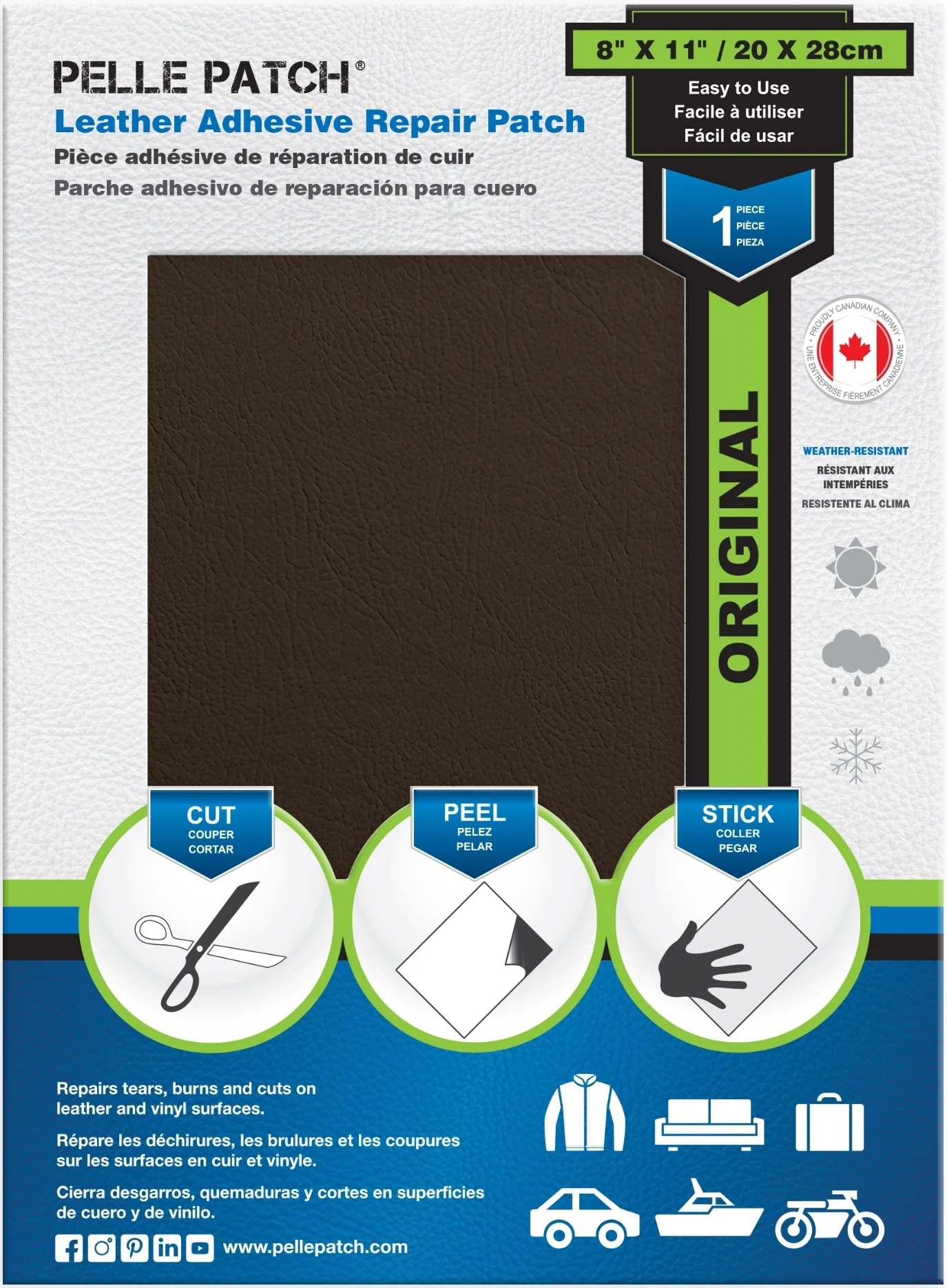 PELLE PATCH Leather Adhesive Repair Patch - Brown - 8 x 11 inch (20 x 28 cm) - Image 3