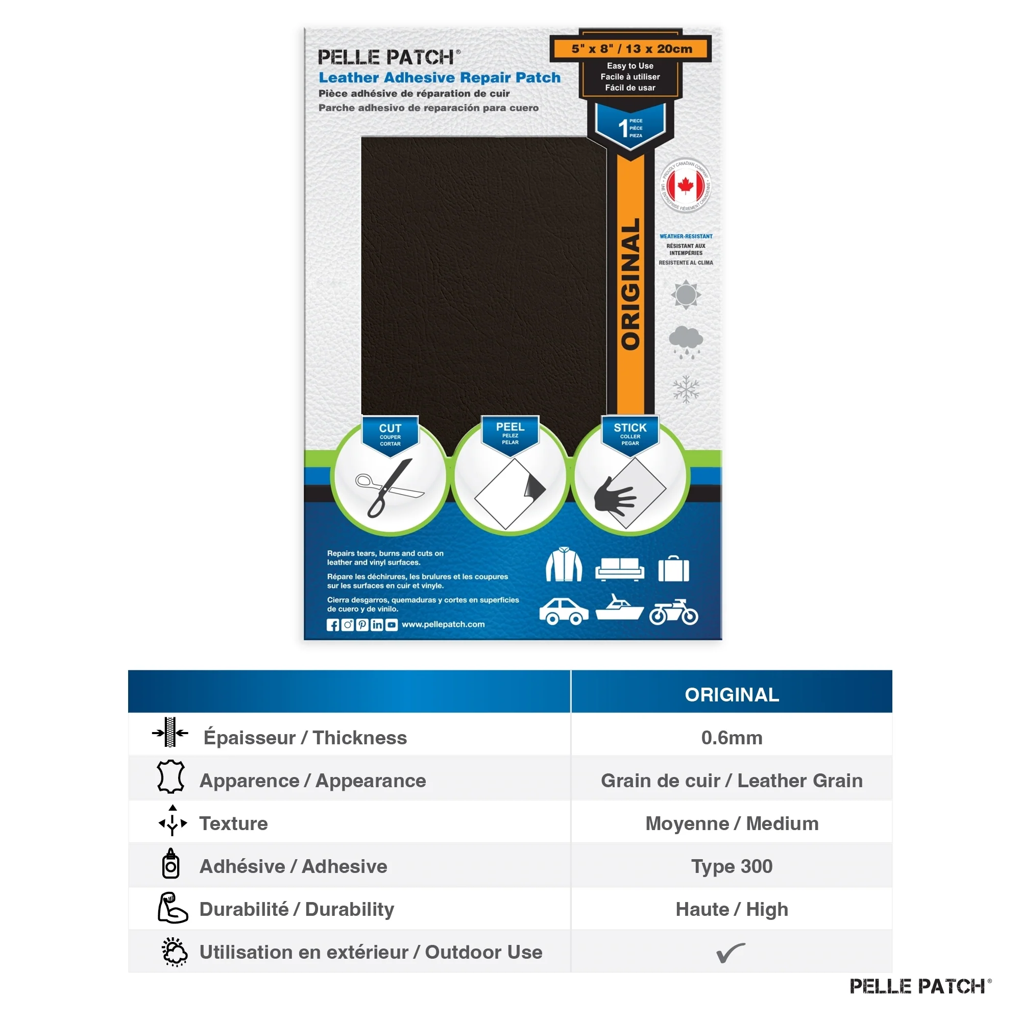 PELLE PATCH Leather Adhesive Repair Patch - Dark Brown - 5 x 8 inch (13 x 20 cm) - Image 4