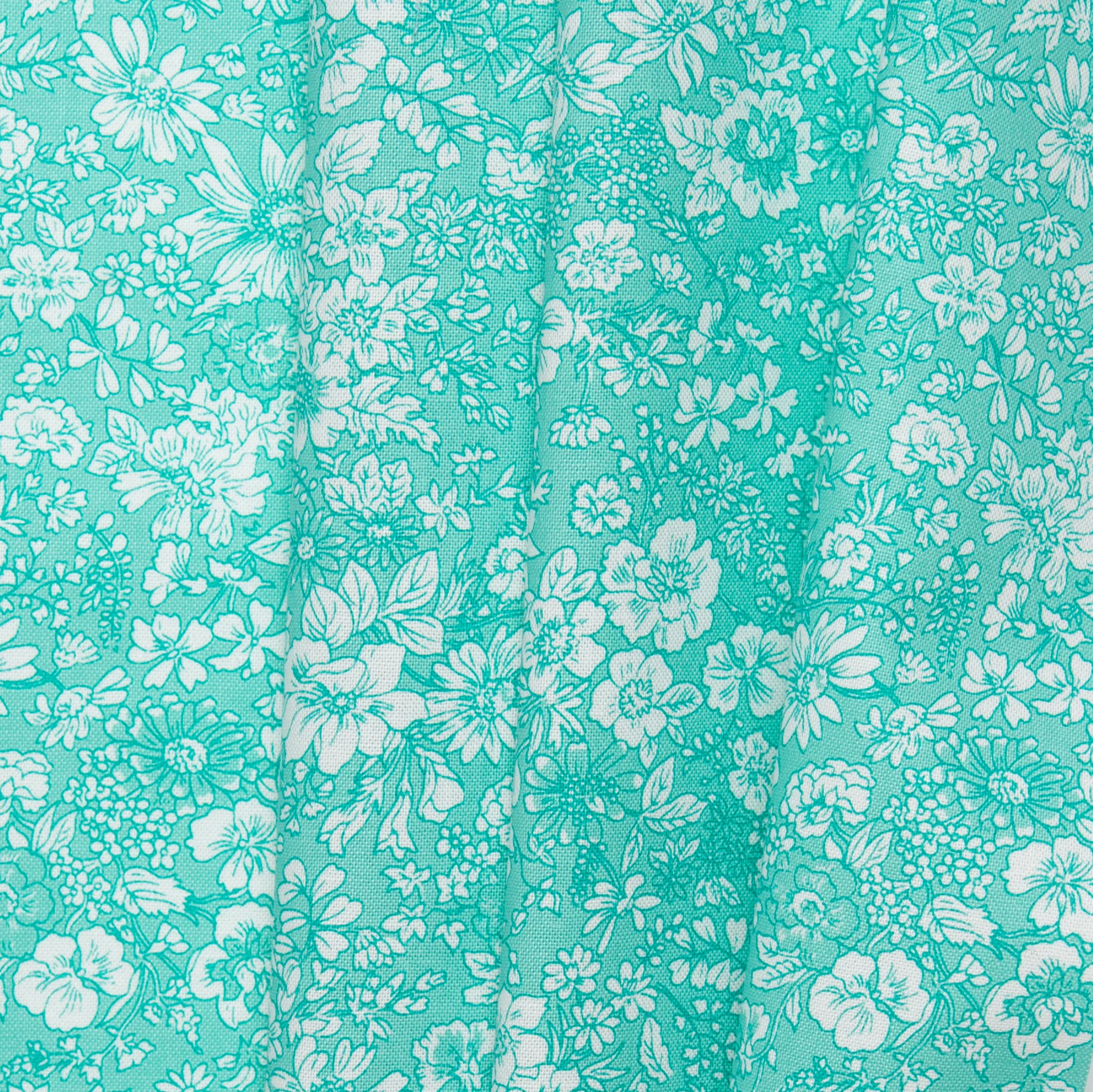 LIBERTY of PARIS Printed Cotton - Floral - Aqua - Image 3