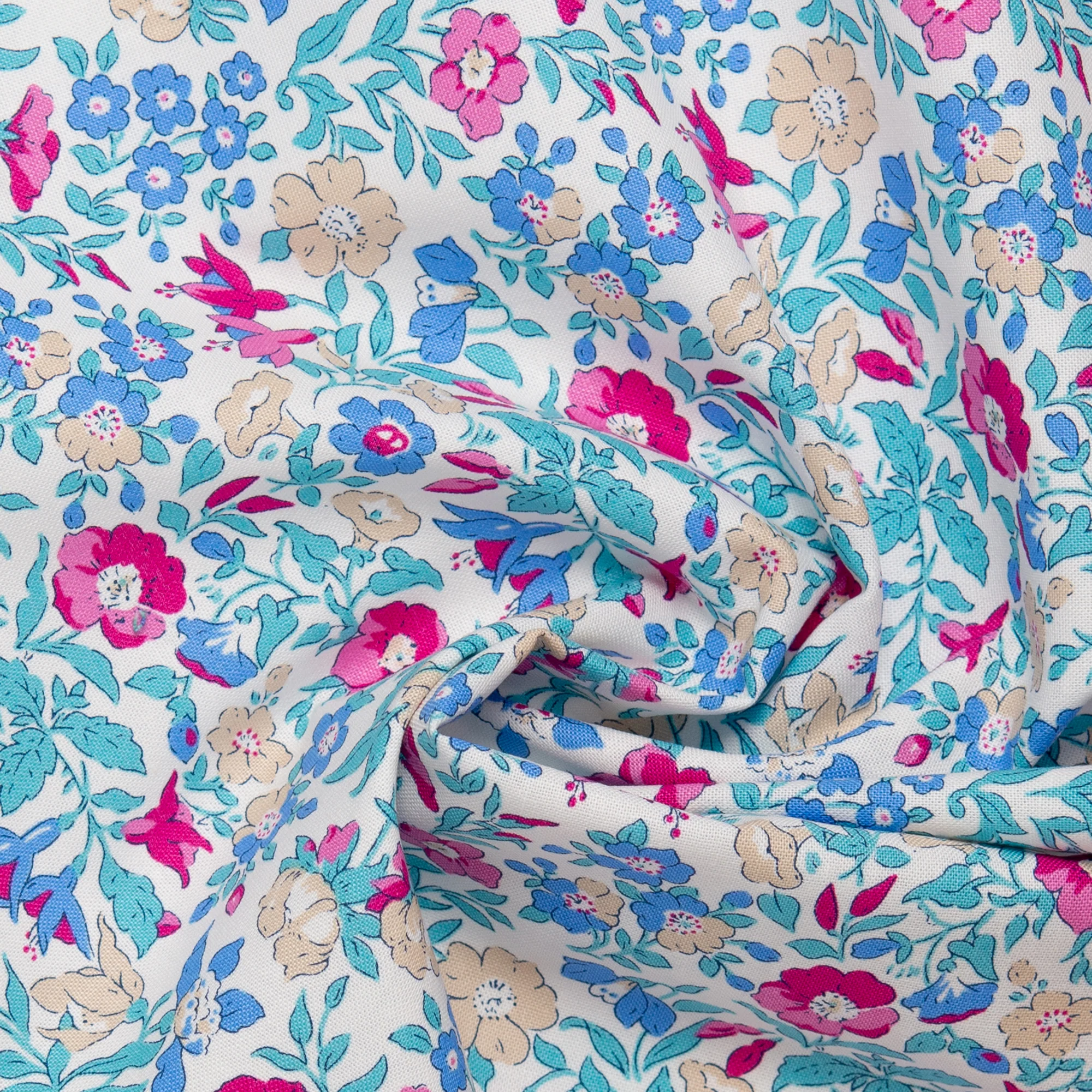 LIBERTY of PARIS Printed Cotton - Flowered Garden - Turquoise - Image 2