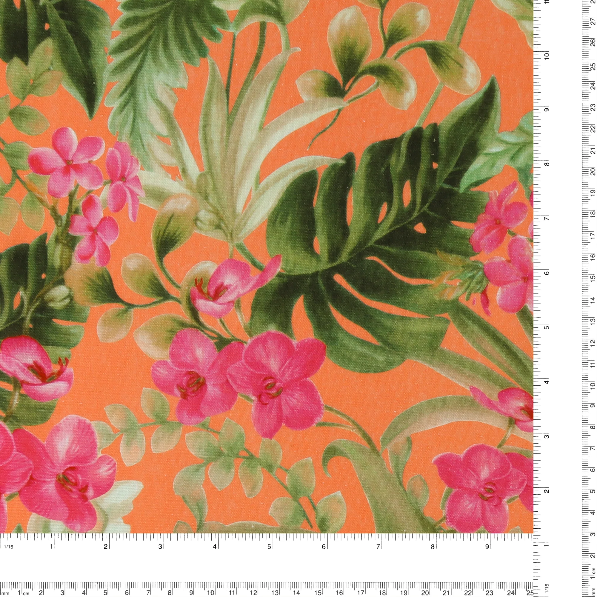 Mix of printed rayon and Linen  - BARBADOS - 011 - Tangerine - Image 3