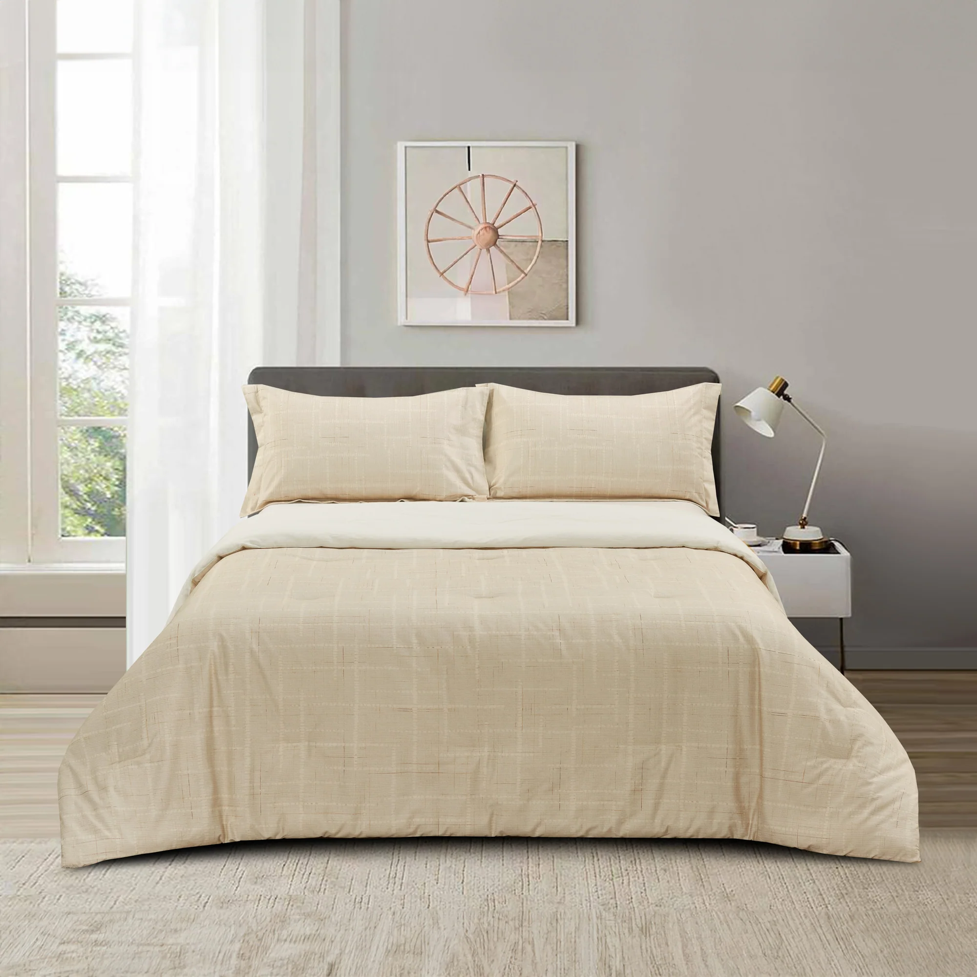 Montebello 3 pcs Comforter set - Tonal Grid - Ivory - Image 2