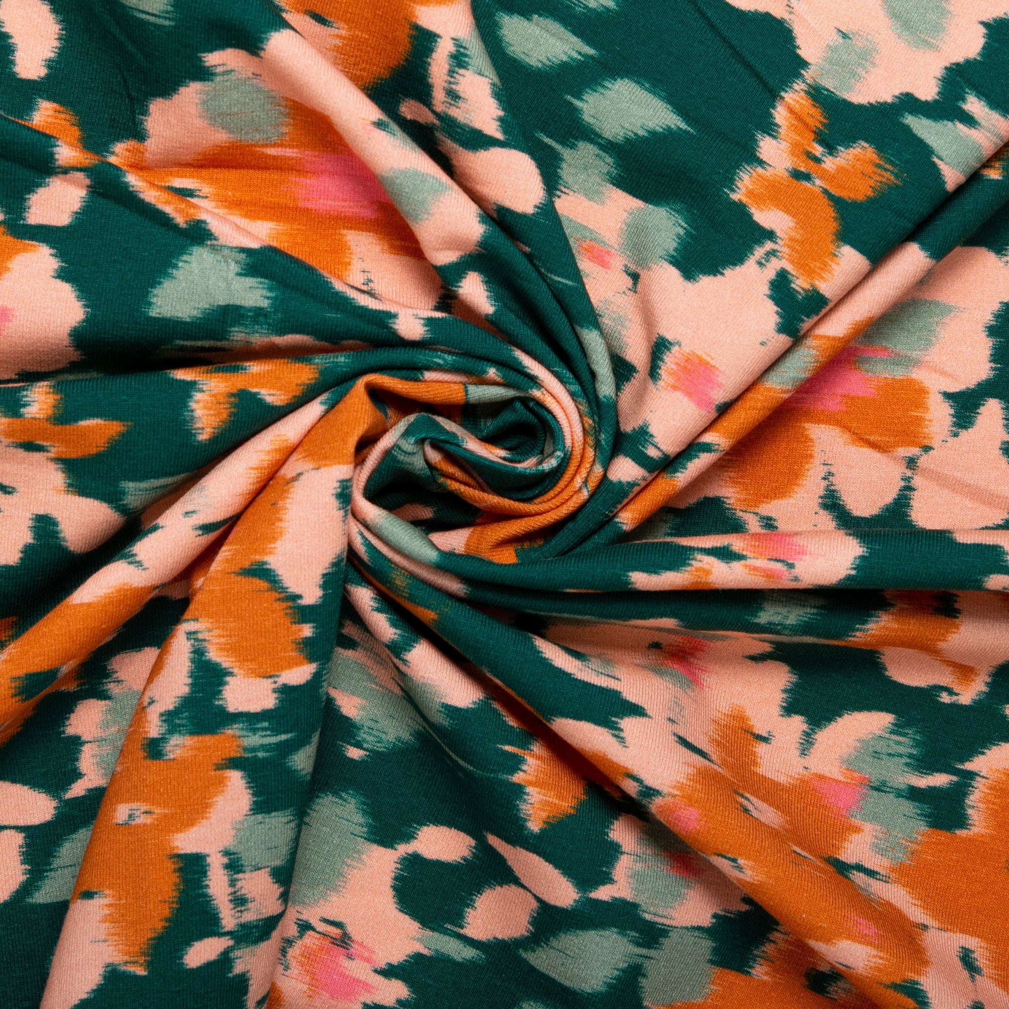 ORGANIC Cotton Lycra Printed Knit - Abstract flowers - Green - Image 2