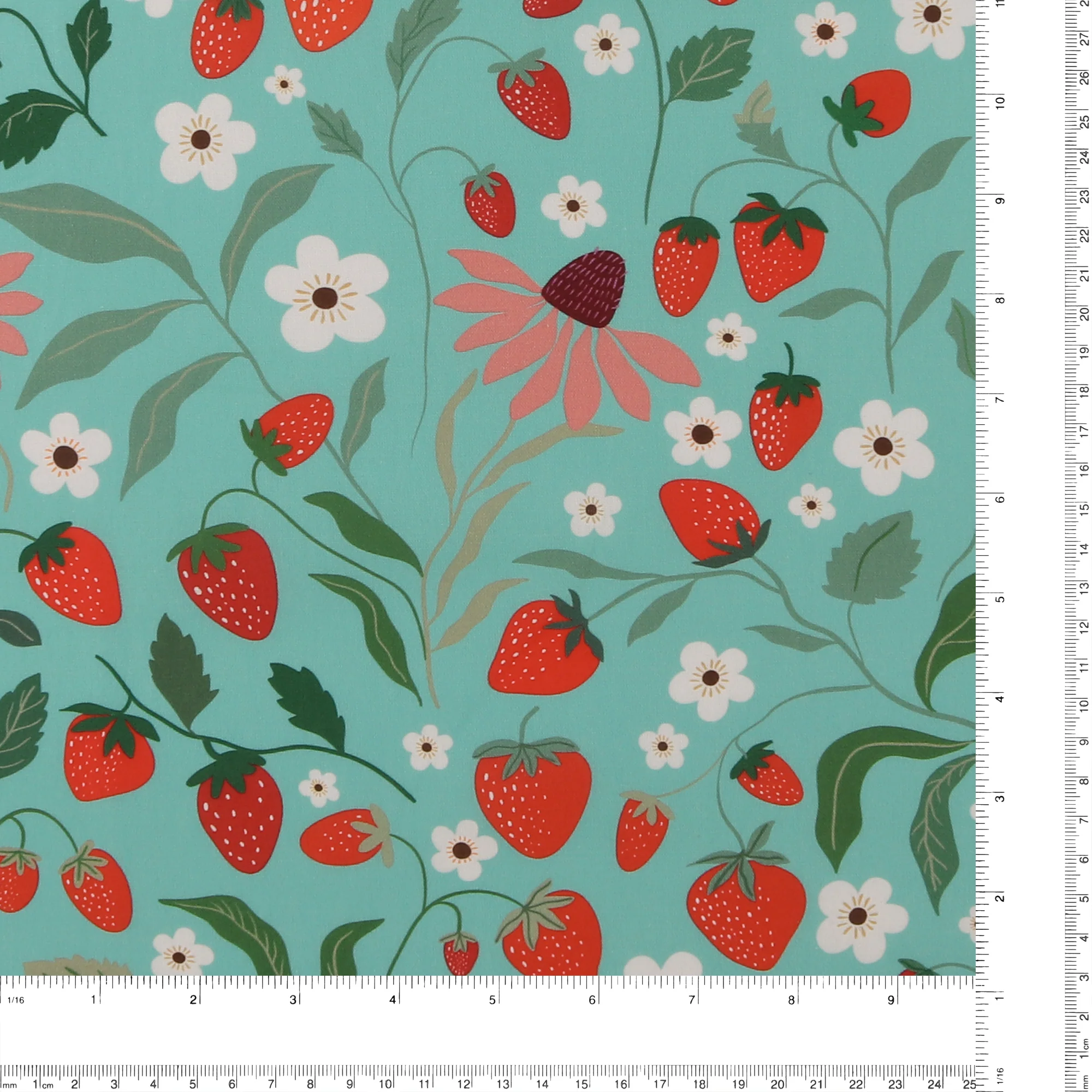 Printed Cotton - Strawberry Fields - 007 - Turquoise - Image 3