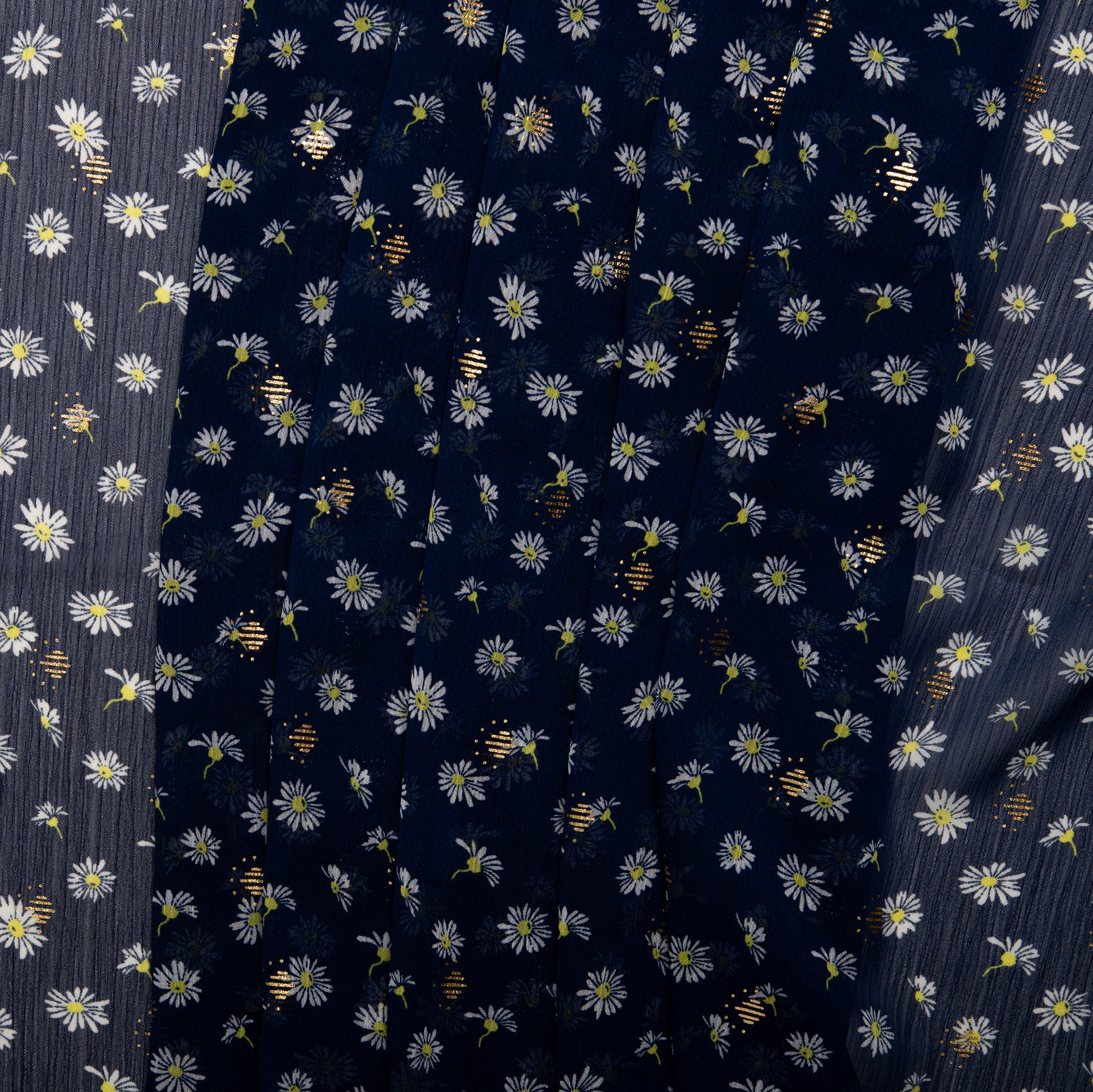Printed polyester - OLIVIA - Daisy small - Navy - Image 4