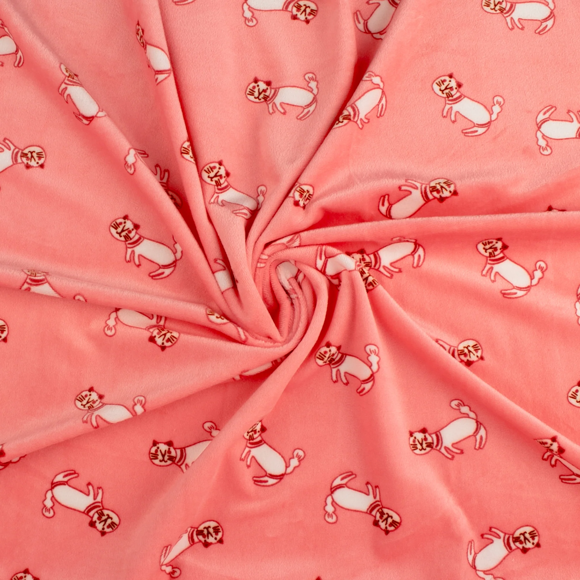 Printed Stretch Velvet Knit - COMFY - Cats - Light coral - Image 2