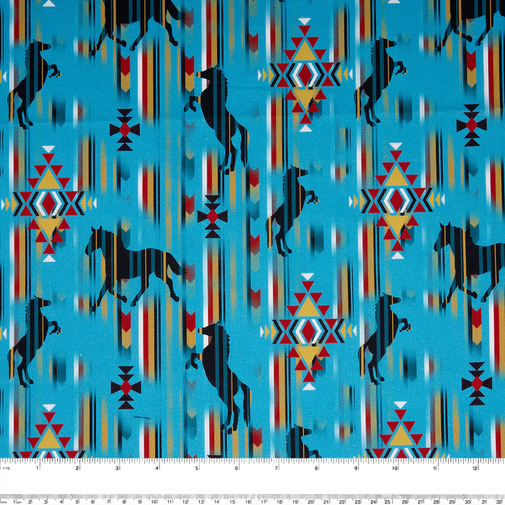 SPIRIT TRAIL Printed Cotton - Horses - Blue - Image 2