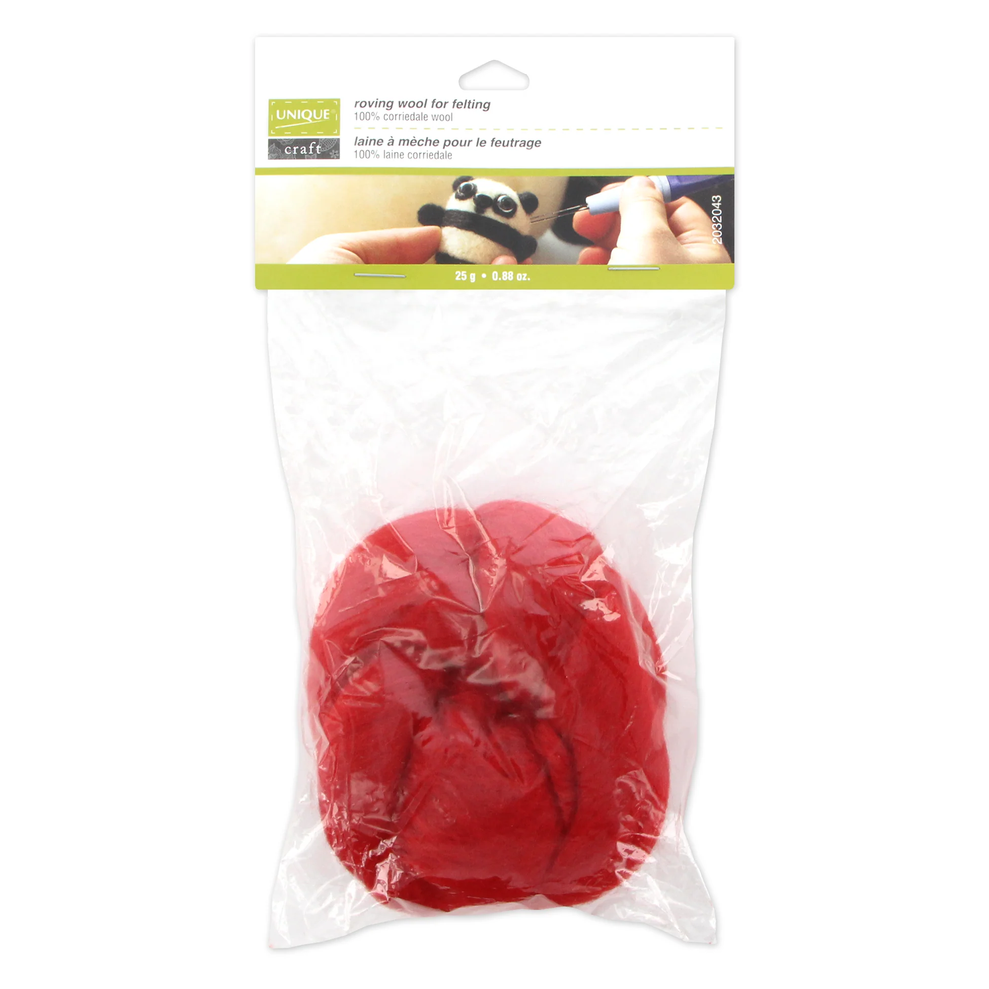 UNIQUE CRAFT Natural Wool Roving - 25g - Red
