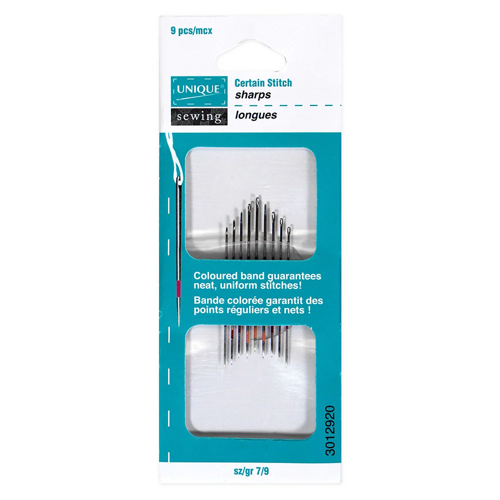 UNIQUE SEWING Certain Stitch Sharps Needles - sizes 7-9 - 9pcs