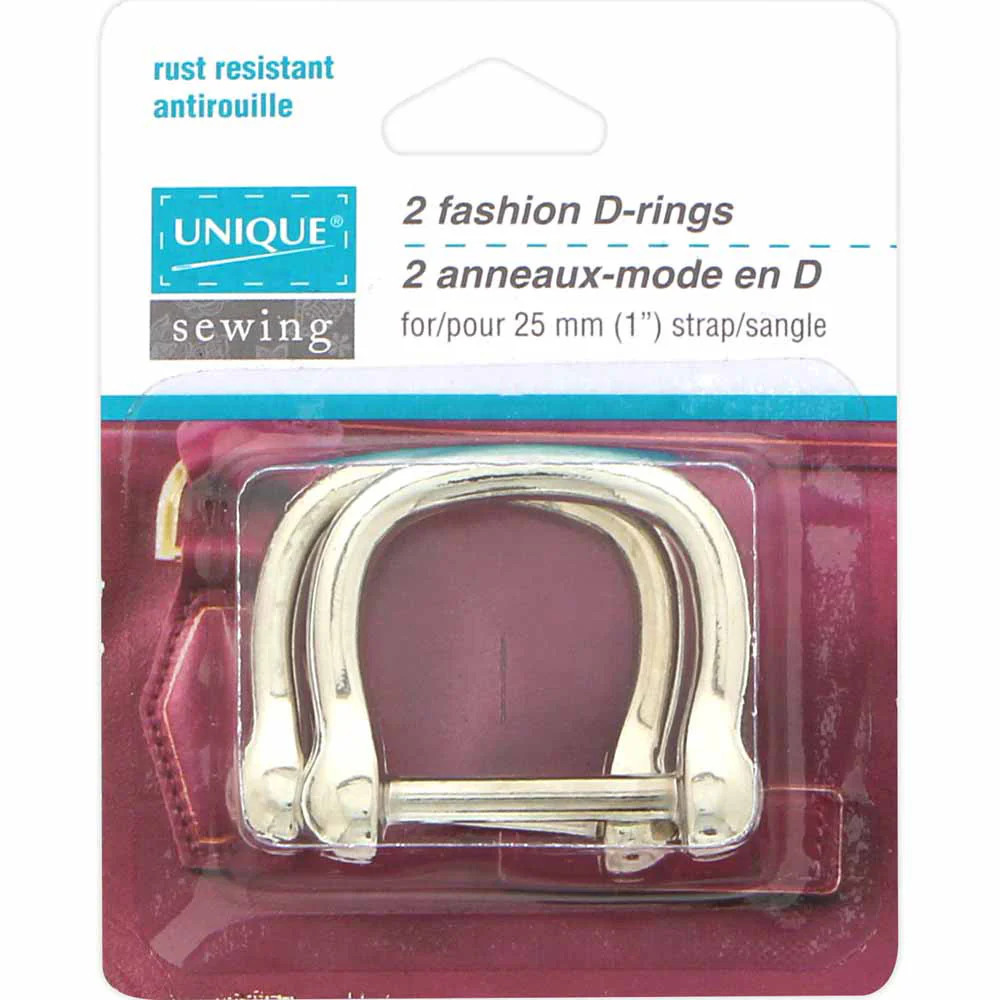 UNIQUE SEWING Fashion Metal D-Rings - 25mm (1") - Silver - 2 pcs.